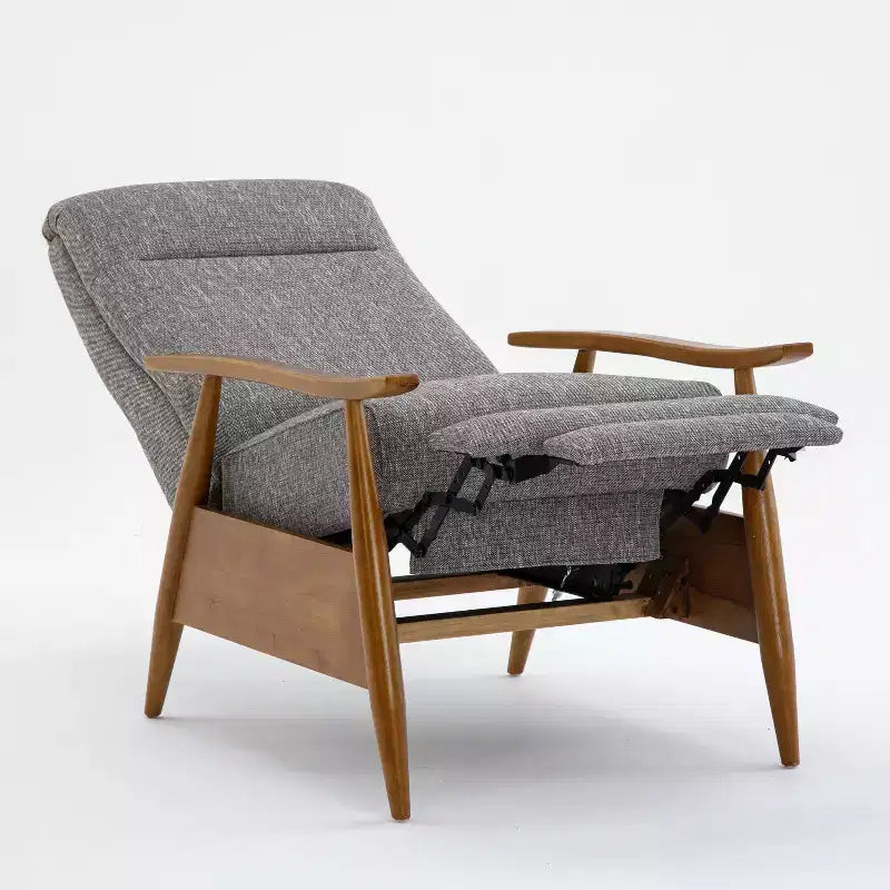 Fauteuil inclinable Comfort Pointe Terni à dossier inclinable gris cendré : résistant aux taches, pieds en bois de châtaignier, rembourrage en mousse