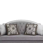 Canapé Florian 88 po en tissu gris et finition blanc antique - Meubles Acme : Revêtement en cuir, cadre en bois, coussin décoratif inclus