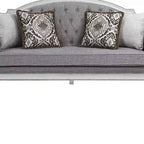 Canapé Florian 88 po en tissu gris et finition blanc antique - Meubles Acme : Revêtement en cuir, cadre en bois, coussin décoratif inclus