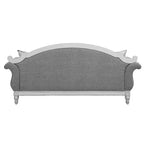 Canapé Florian 88 po en tissu gris et finition blanc antique - Meubles Acme : Revêtement en cuir, cadre en bois, coussin décoratif inclus