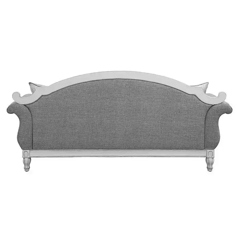 Canapé Florian 88 po en tissu gris et finition blanc antique - Meubles Acme : Revêtement en cuir, cadre en bois, coussin décoratif inclus