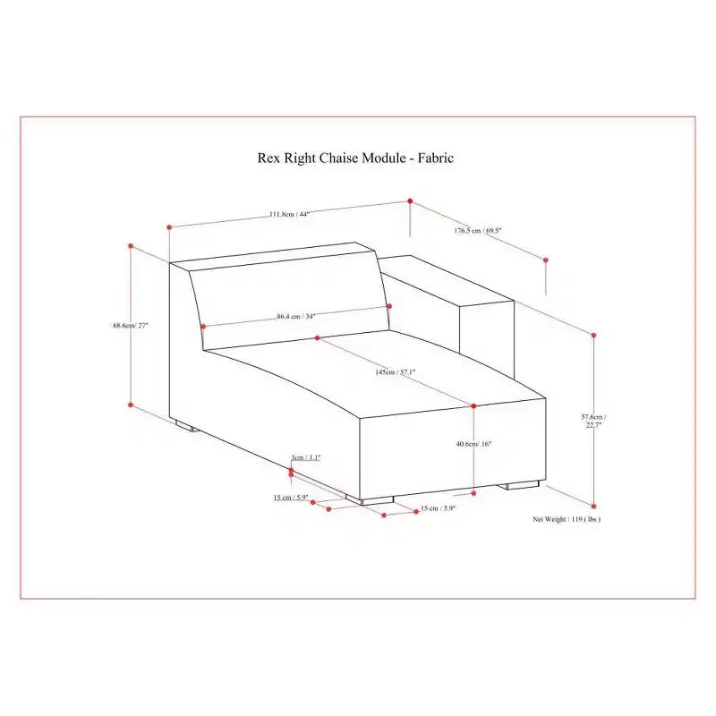 WyndenHall Biggs Module Chaise Droite Gris Pâle