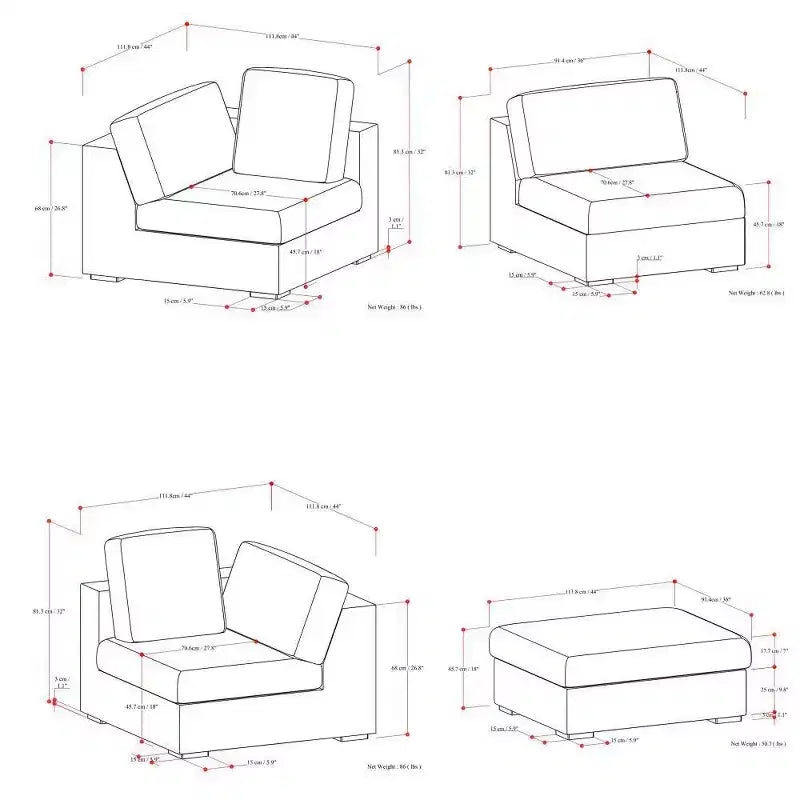 Canapé 3 places et pouf WyndenHall Marlee gris nuage