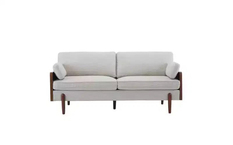 Christopher Knight Home Ella Modern Upholstered 71.75" Wood Frame 3 Seater Sofa with Accent Pillows Beige
