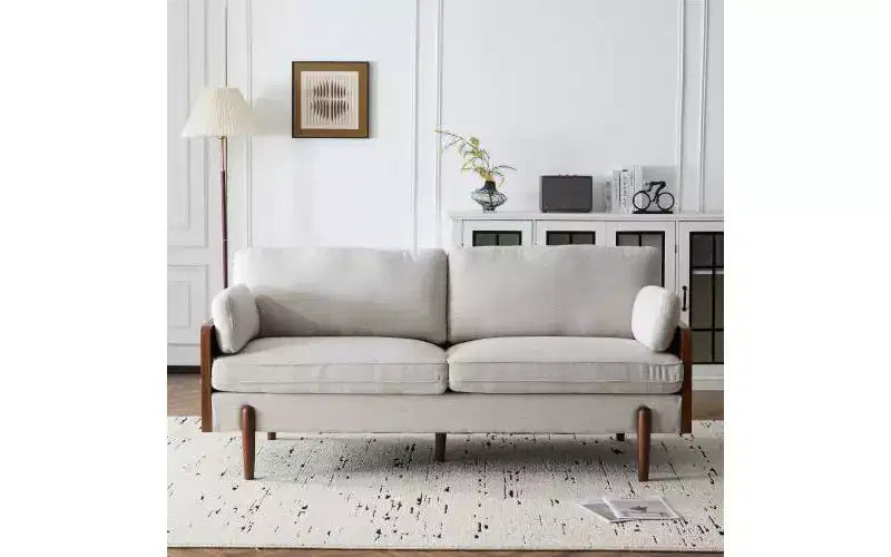 Christopher Knight Home Ella Canapé Moderne Rembourré 3 Places 182 cm à Cadre en Bois avec Coussins Décoratifs Beige