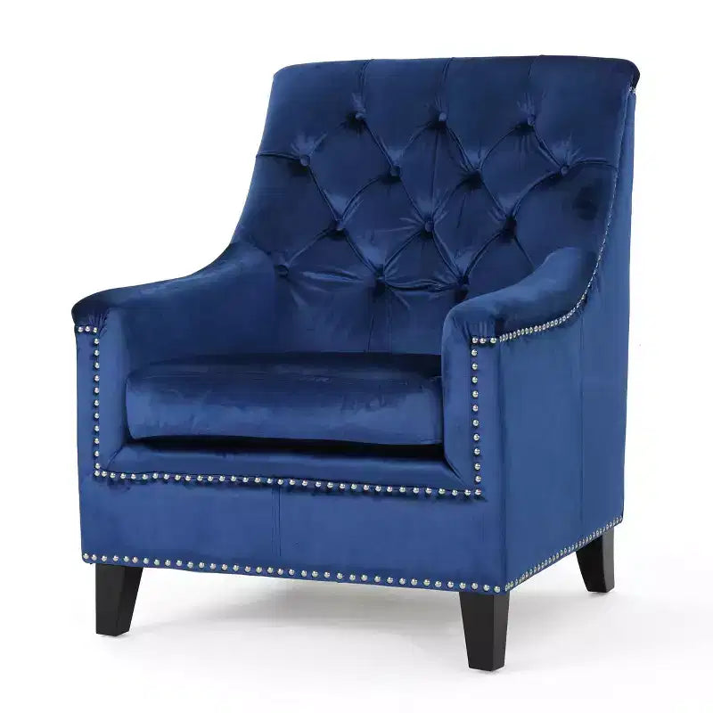 Fauteuil de club capitonné en velours Jaclyn - Bleu marine - Christopher Knight Home