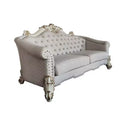 89" Vendome II Sofa: Traditional Off-White Upholstered with Tufted Nailhead Trim, Antique Finish, 3 Accent Pillows