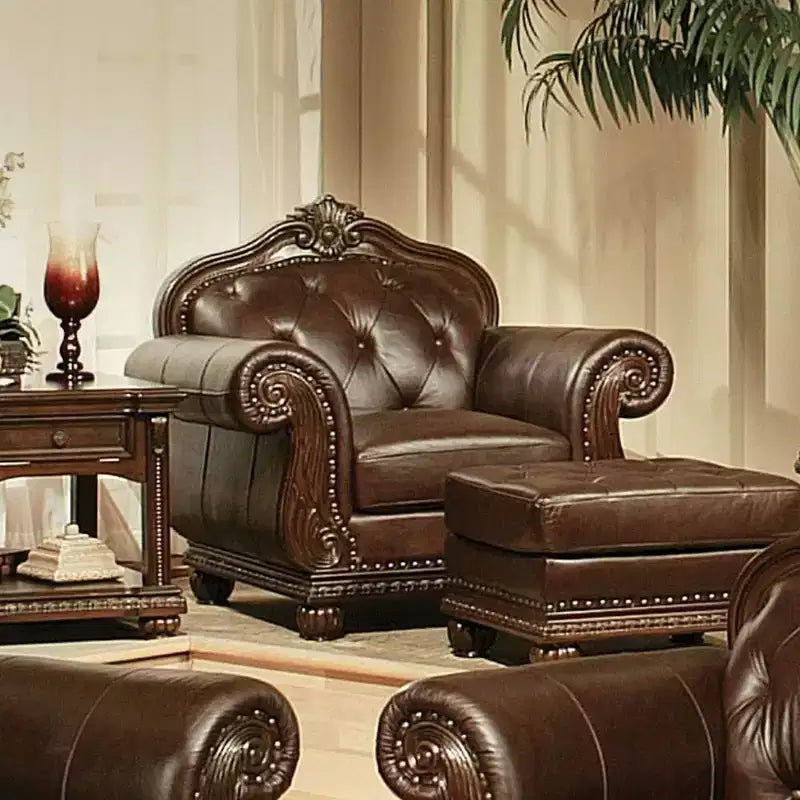Fauteuil d'appoint en cuir pleine fleur Anondale Acme Furniture Espresso/Cherry