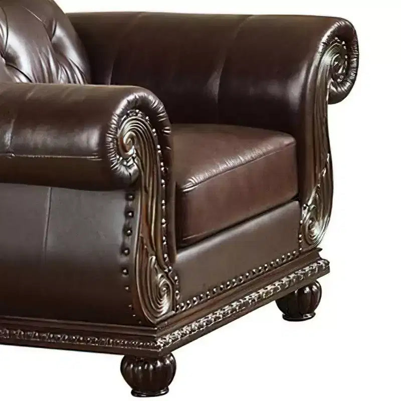 Fauteuil d'appoint en cuir pleine fleur Anondale Acme Furniture Espresso/Cherry