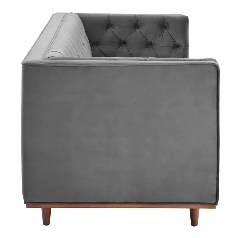 Canapé en velours touffeté Elation gris - Modway : style art déco glamour, résistant aux taches, pieds fuselés