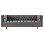 Canapé en velours touffeté Elation gris - Modway : style art déco glamour, résistant aux taches, pieds fuselés