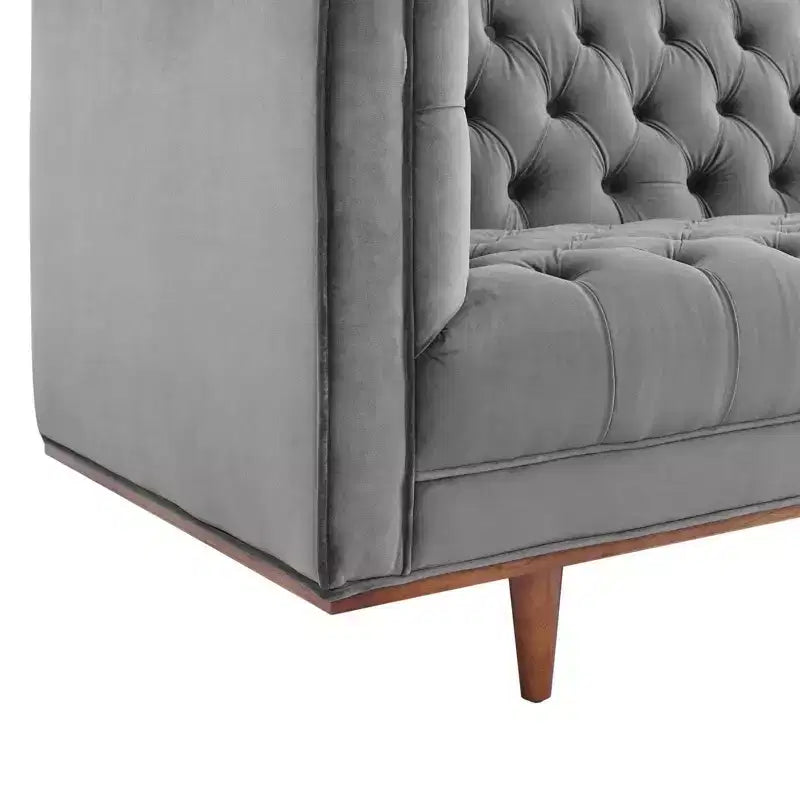 Canapé en velours touffeté Elation gris - Modway : style art déco glamour, résistant aux taches, pieds fuselés