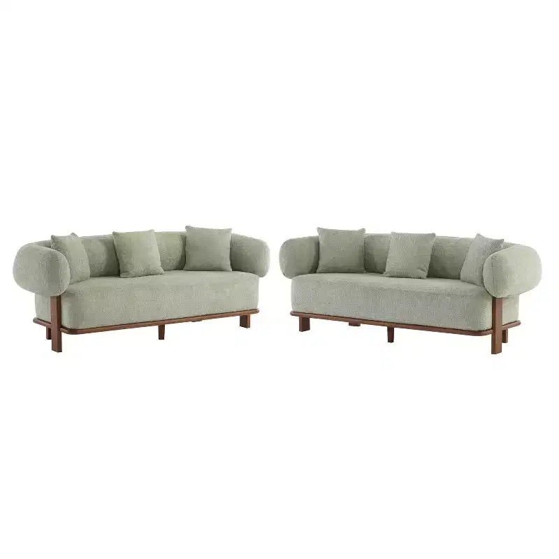Christopher Knight Home Jose 82 " Set of 2 Rubberwood Boucle Upholstered 3 Seater Curved Sofa with Pillows Light Green