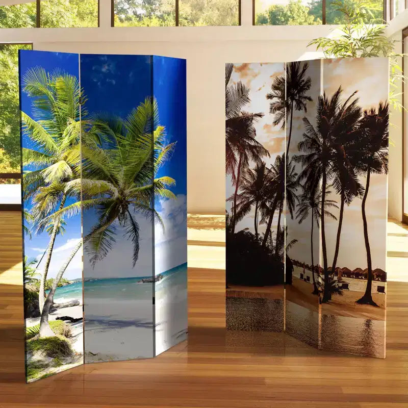 Paravent Parme Coucher de soleil 6 pieds, double face, en toile, bleu : Autoportant, pliable, aucun assemblage requis