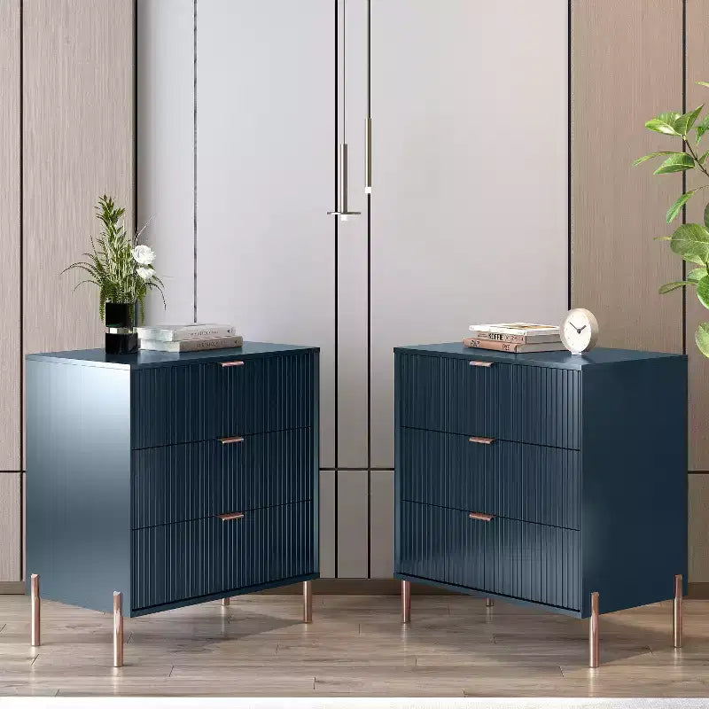 Festivo Lot de 2 tables de chevet à 3 tiroirs Style élégance moderne Bleu marine