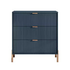 Festivo Lot de 3 tables de chevet 3 tiroirs et commode 3 tiroirs bleu marine au design moderne et élégant