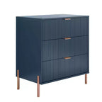 Festivo Lot de 3 tables de chevet 3 tiroirs et commode 3 tiroirs bleu marine au design moderne et élégant