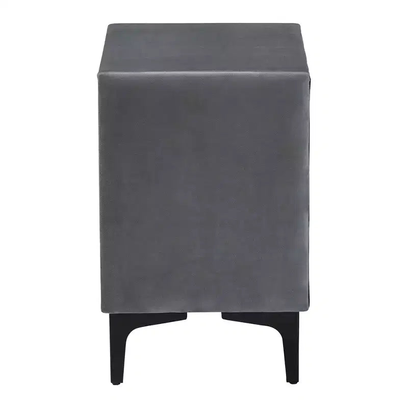 Table de chevet à 2 tiroirs en velours Baxton Studio Etienne, gris ardoise/noir