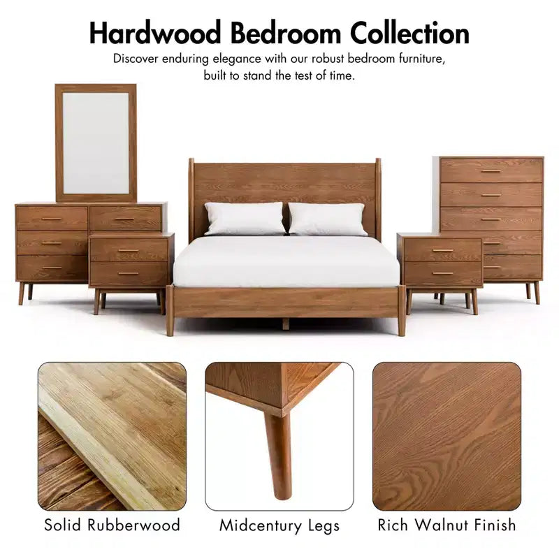 HOMES: Inside + Out Commode et miroir 6 tiroirs Riverstone Mid-Century Modern 2 pièces avec système anti-basculement Interlock, couleur noyer