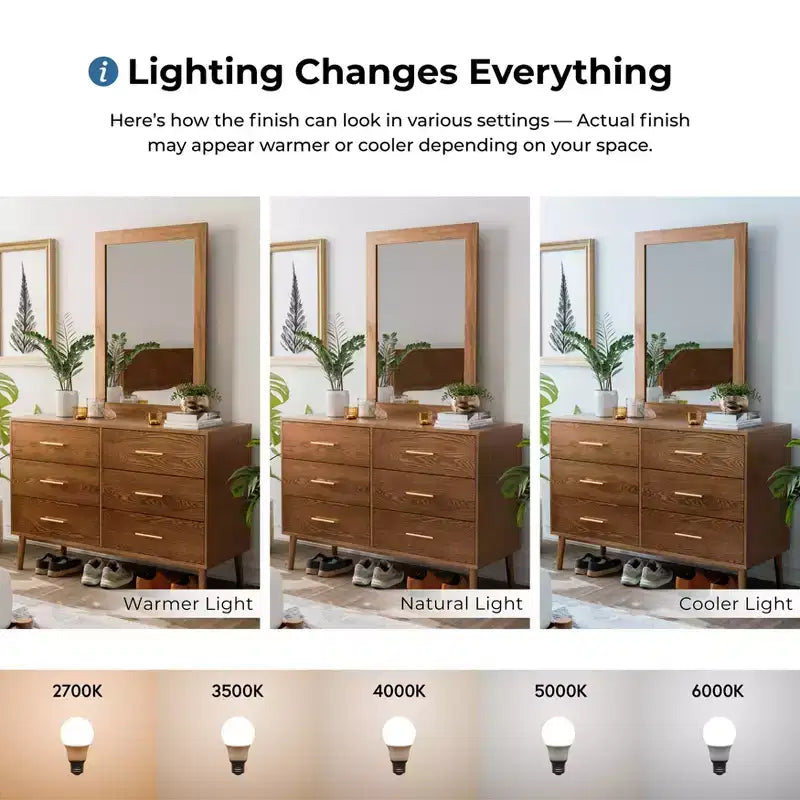HOMES: Inside + Out Commode et miroir 6 tiroirs Riverstone Mid-Century Modern 2 pièces avec système anti-basculement Interlock, couleur noyer