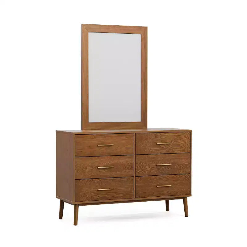 HOMES: Inside + Out Commode et miroir 6 tiroirs Riverstone Mid-Century Modern 2 pièces avec système anti-basculement Interlock, couleur noyer