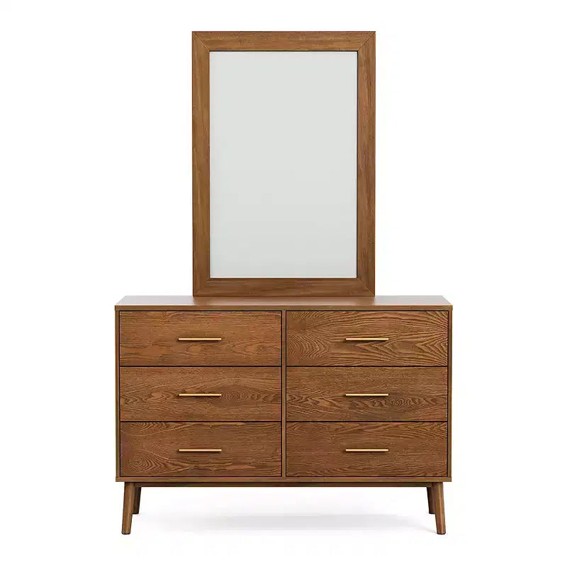 HOMES: Inside + Out Commode et miroir 6 tiroirs Riverstone Mid-Century Modern 2 pièces avec système anti-basculement Interlock, couleur noyer