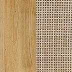 Coiffeuse bohème Nathan James avec rangement en pin chaleureux et rotin : design de ferme moderne, quincaillerie dorée, gestion des câbles