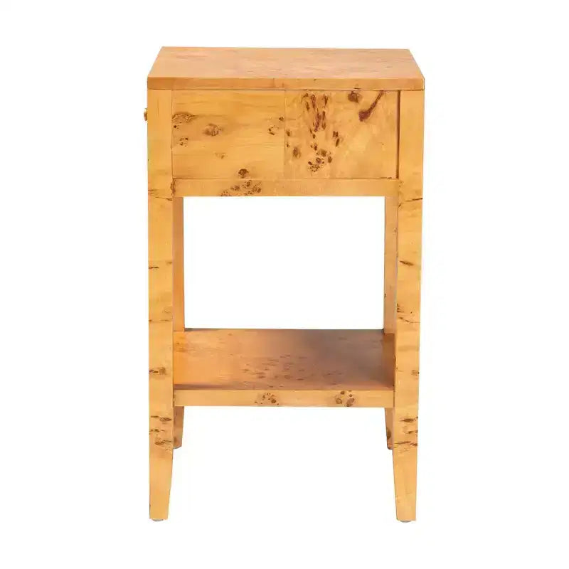 bali & pari Ghina Wood 1 tiroir Table de Chevet Loupe de Peuplier Clair