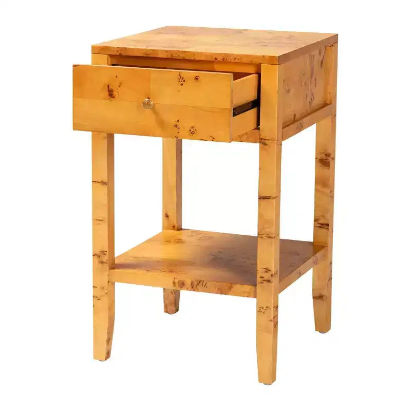 bali & pari Ghina Wood 1 tiroir Table de Chevet Loupe de Peuplier Clair