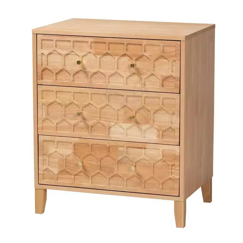 Commode à 3 tiroirs Baxton Studio Hosea en nid d'abeille sculpté, naturelle