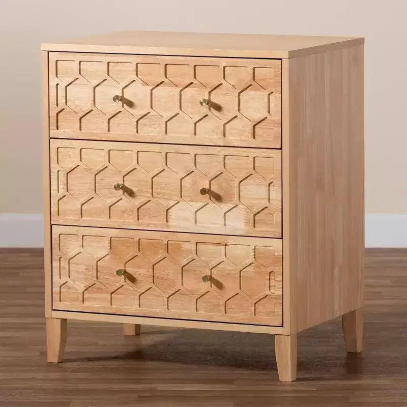 Commode à 3 tiroirs Baxton Studio Hosea en nid d'abeille sculpté, naturelle