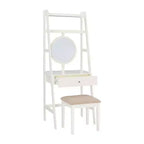 Coiffeuse Alaina Wood Leaning Ladder avec tabouret rembourré et rangement - Linon