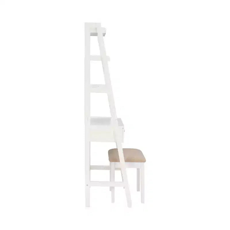 Coiffeuse Alaina Wood Leaning Ladder avec tabouret rembourré et rangement - Linon