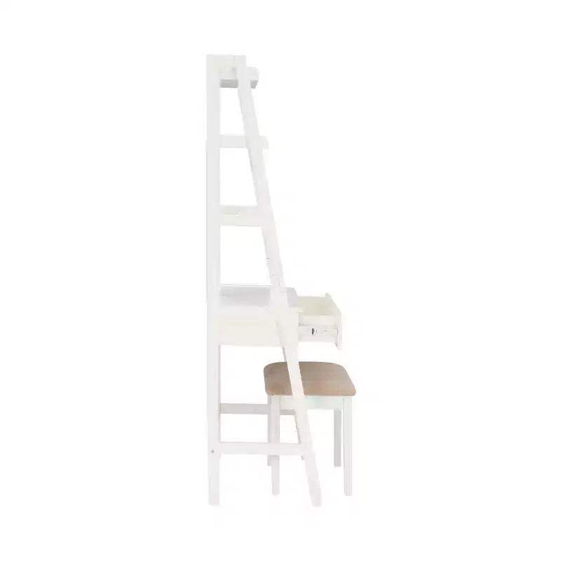 Coiffeuse Alaina Wood Leaning Ladder avec tabouret rembourré et rangement - Linon