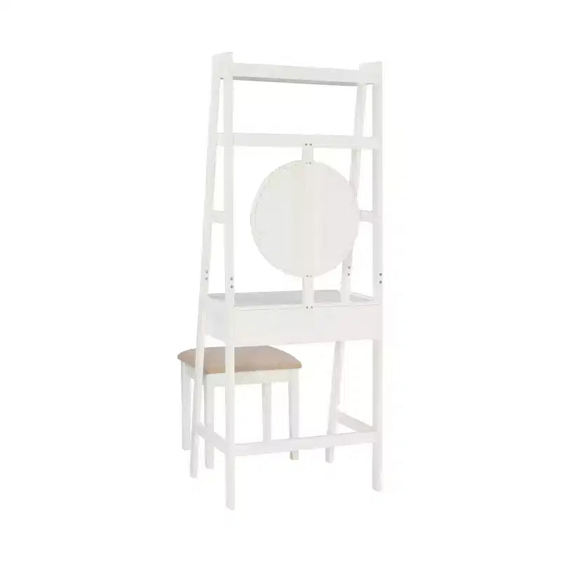 Coiffeuse Alaina Wood Leaning Ladder avec tabouret rembourré et rangement - Linon