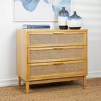 Meuble en bois Olivia & May de 32 pouces : Tiroirs en rotin, touches dorées, aucun assemblage requis.