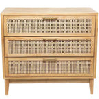 Meuble en bois Olivia & May de 32 pouces : Tiroirs en rotin, touches dorées, aucun assemblage requis.