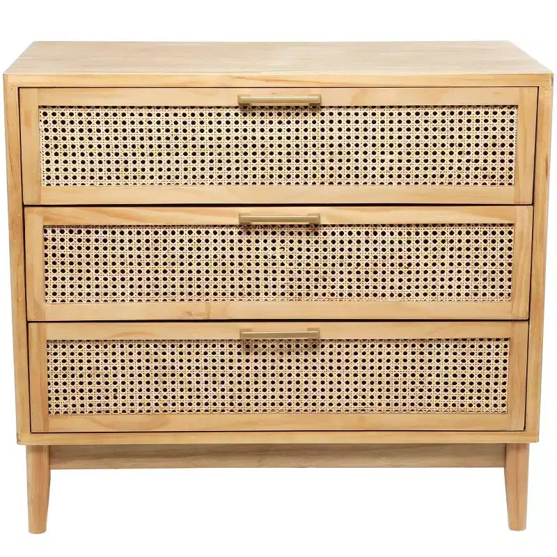 Meuble en bois Olivia & May de 32 pouces : Tiroirs en rotin, touches dorées, aucun assemblage requis.