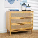 Meuble en bois Olivia & May de 32 pouces : Tiroirs en rotin, touches dorées, aucun assemblage requis.