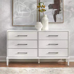 Lifestorey Sussex 6 Drawer Dresser White: Solid Rubberwood Legs, MDF, Modern Farmhouse Style