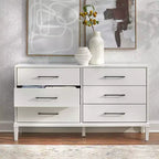 Commode Lifestorey Sussex 6 tiroirs blanche : pieds en hévéa massif, MDF, style ferme moderne