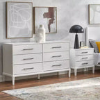 Commode Lifestorey Sussex 6 tiroirs blanche : pieds en hévéa massif, MDF, style ferme moderne