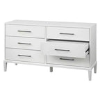 Commode Lifestorey Sussex 6 tiroirs blanche : pieds en hévéa massif, MDF, style ferme moderne