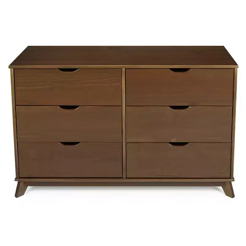 Commode à 6 tiroirs Powell Pensy en bois massif de style moderne Mid-Century, finition noyer : Rangement pour chambre à coucher, cadre en pin, glissières en métal