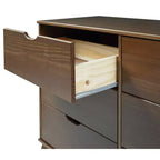 Commode à 6 tiroirs Powell Pensy en bois massif de style moderne Mid-Century, finition noyer : Rangement pour chambre à coucher, cadre en pin, glissières en métal