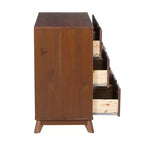 Commode à 6 tiroirs Powell Pensy en bois massif de style moderne Mid-Century, finition noyer : Rangement pour chambre à coucher, cadre en pin, glissières en métal