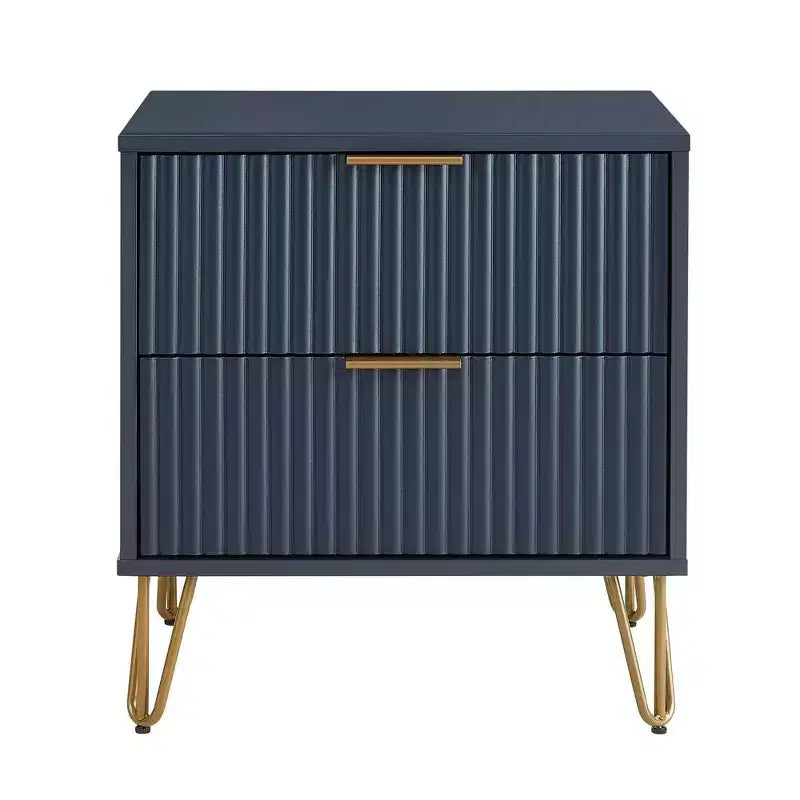 Manhattan Comfort Dumbo 2 Drawer Nightstand Midnight Blue: Modern MDF Bedside Furniture with Metal Glides