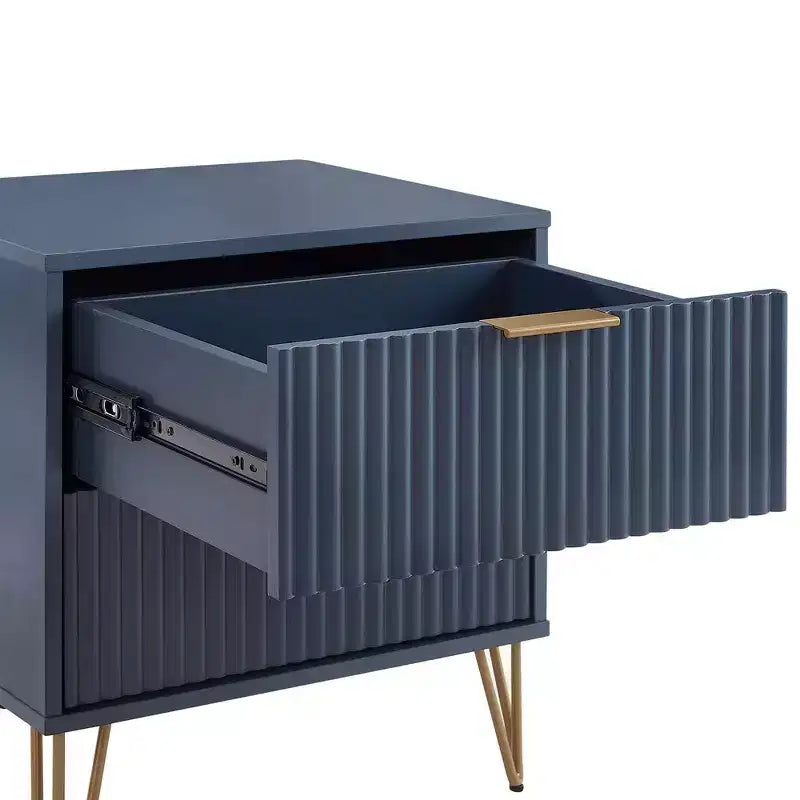 Manhattan Comfort Dumbo Table de Chevet 2 Tiroirs Bleu Nuit : Meuble de Chevet Moderne en MDF avec Glissières Métalliques
