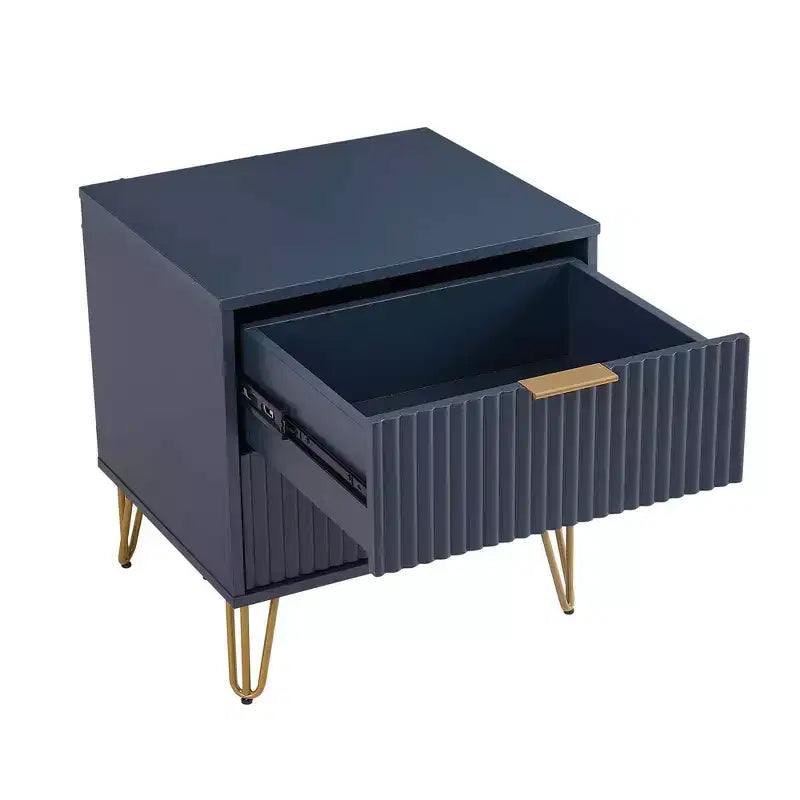 Manhattan Comfort Dumbo Table de Chevet 2 Tiroirs Bleu Nuit : Meuble de Chevet Moderne en MDF avec Glissières Métalliques