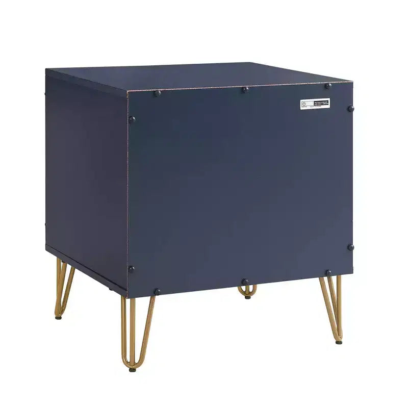 Manhattan Comfort Dumbo Table de Chevet 2 Tiroirs Bleu Nuit : Meuble de Chevet Moderne en MDF avec Glissières Métalliques
